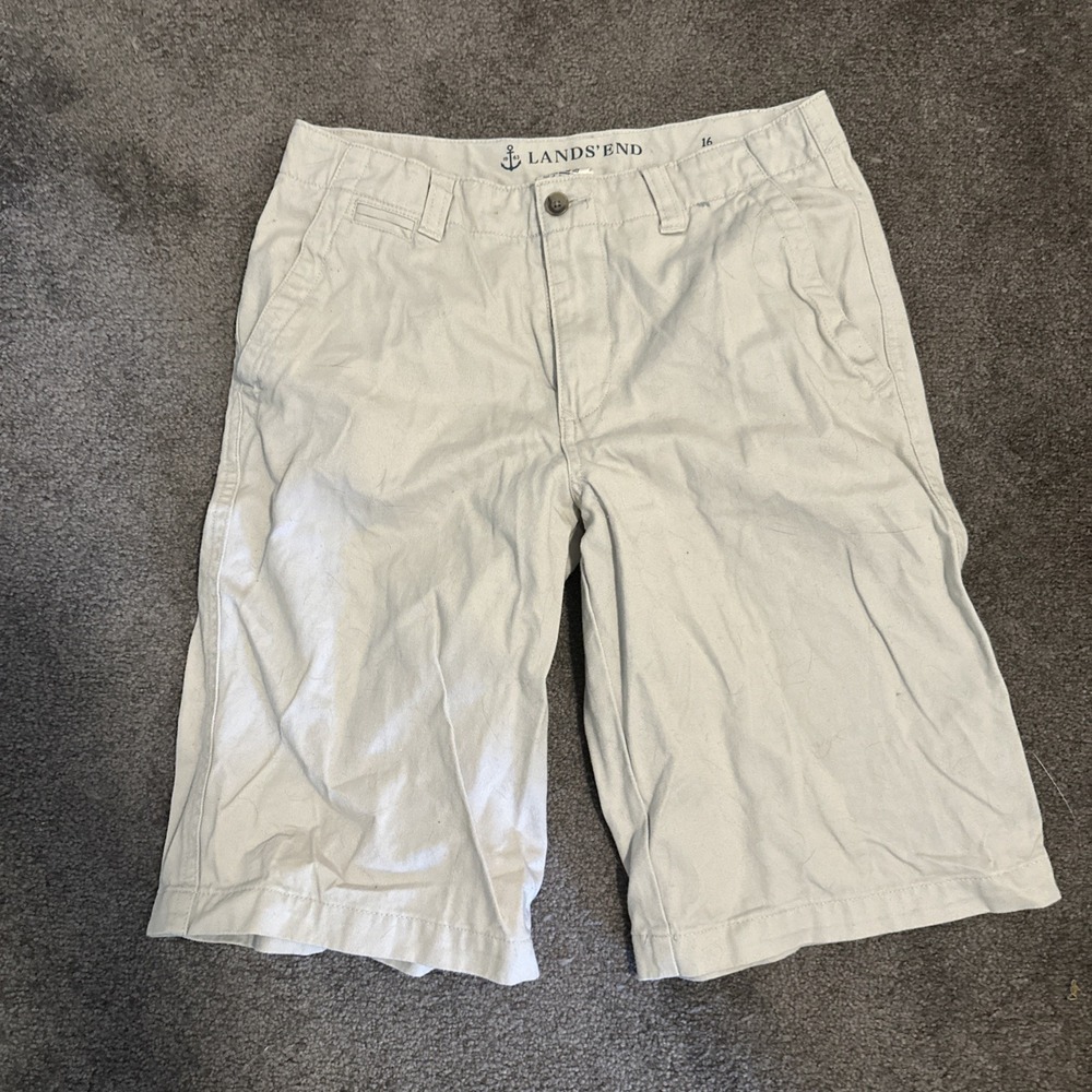 Lands End Khaki Tan Long Shorts Youth Boys Size 16